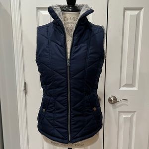 KC Collections Reversible Puffer Vest Navy Gray Small EUC